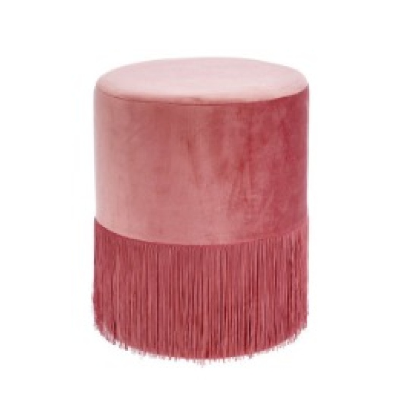 Pouf In Velluto Con Frange Rosa Antico