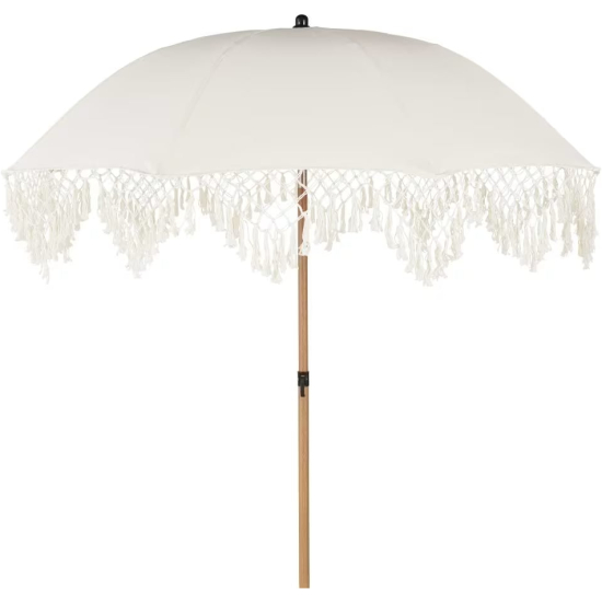 Ombrellone in tessuto beige con frange dm 180
